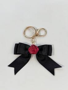 1pc Dark Vintage Style Satin Rose Bow Charm, Multi-Style Pendant Matching, Versatile Decoration Keychain For Women's Backpacks And Handbags - Black - View 6