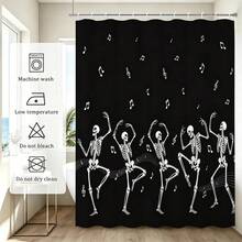 1pc Multi-Size Dancing Skeleton Musical Note Halloween Shower Curtain Bathroom Curtain Decorative Shower Curtain, Bathroom Accessories Home Decor Gift - Includes 12 Hooks - Multicolor - View 10