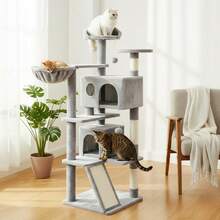Multi Level Cat Tree Tower With Double Condo Houses, Sisal Scratching Posts & Slope Scratching Board, Hammock Perch Indoor Rest Play Stand For Kittens Adult Cats - Grey - View 2