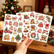 3pcs/Set Red Vintage Christmas Dream Stickers, Creative Minimalist Personalized Collage Material, Scrapbook DIY Decorative Stickers - Vintage Christmas Dream - View 6