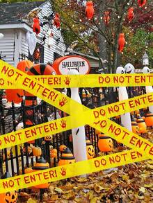 1 Roll Halloween Caution Tape Decoration, DIY Cuttable No Entry Horror Danger Warning Tape Decor, Suitable For Halloween Party Decoration, Haunted House, Theme Party, Door, Yard, Garden Wall, Indoor And Outdoor Decoration, Suitable For DIY Horror Crime Scene - Multicolor - View 3