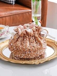 1pc Beaded Decor Teapot Cozy, Champagne Color - Multicolor - View 8