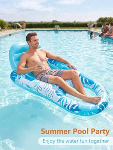 1pc Luxury Inflatable Floating Water Bed, Portable Pool Lounge Chair Float With Backrest, Mesh Cover And 2 Cup Holders, Suitable For Summer Pool, Lake, Beach And Other Outdoor Leisure Relaxation - Multicolor - View 4