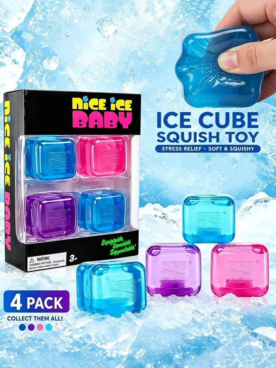 Transparent Ice Cube Squeeze Toys 4pcs Set, Soft And Squeezable, Stress ...