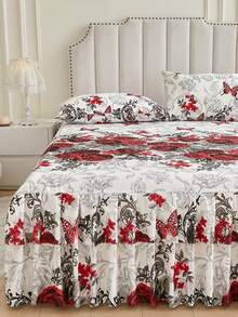 3pcs (1 Bed Skirt, 2 Pillowcases) Floral, Botanical, Striped, Plaid Pattern Printed Ruffle Bed Skirt Full Coverage Dust Cover With Skirt Hem And Pillowcases, Soft And Breathable Bedding Set With Ruffle Skirt Hem And Elastic Band, Bohemian Style Soft Skin-Friendly Bedding Set Suitable For Bedroom Use, 3-Piece Set Pleated Bed Skirt With 2 Pillowcases Bedding Set, Can Be Used For Sleeping Naked, Skin-Friendly, Sweat-Absorbent, Moisture-Proof - Peony In Bloom - View 10