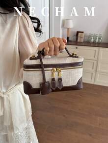 1pc Korean Style Ins Polka Dot All-Over Print Lunch Box Bag, Fashion Daily Shoulder Bag - Beige - View 6