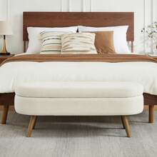 Storage Bench Beige Chenille 110cm – Space-Saving For Entryway, Bedroom, Living Room - 米色 - 查看 9