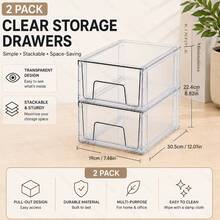 4pcs Transparent Stackable Drawer Storage Boxes, Clear Pull-Out Organizer Bins, Suitable For Cosmetics, Bathroom Vanity, Desk, Kitchen Cabinet, Office - Clear - View 9
