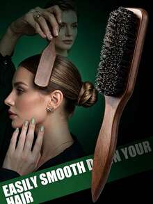 Unisex Professional Boar Bristle Smoothing Brush, Fragrance-Free Professional Hairbrush, Soft And Smooth Beard Brush, Cleaning Brush, Suitable For Coarse And Fine Hair, Can Create Smooth Ponytails, Can Be Used For Backcombing And Creating Voluminous Hairstyles, Easy To Layer And Section, Can Create Smooth And Fluid Hairstyles, Make Hair Smooth And Not Curly, Suitable For Men And Women, Wooden Handle, Suitable As A Birthday Gift - Pro Version - View 11