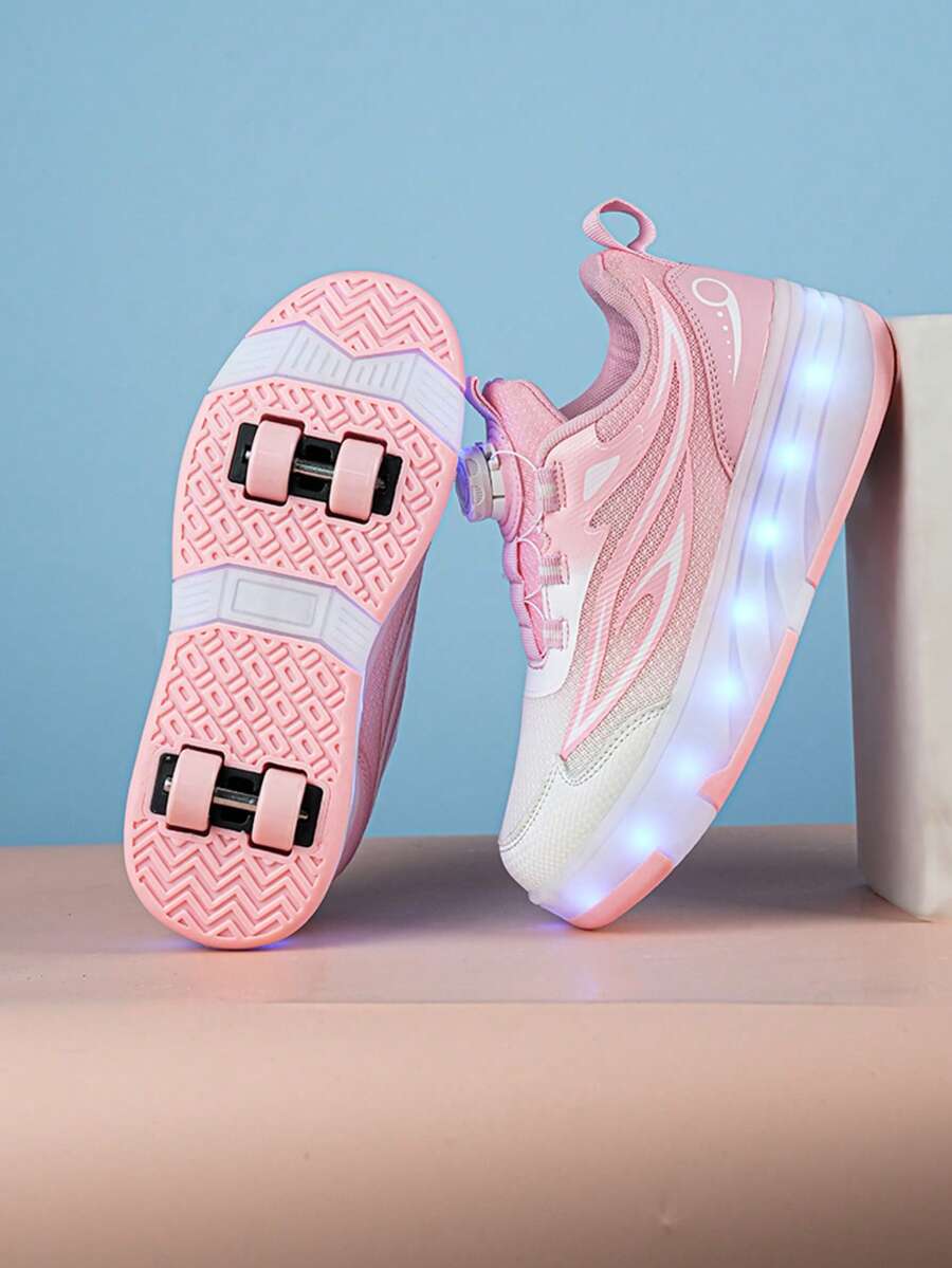 Zapatos con ruedas recargables con luz LED para niñas, patines multifuncionales transformables con ruedas desmontables, adecuados para todas las estaciones