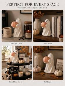 Cute Pumpkin Ghost Figurine, Autumn Bookshelf Decor, Halloween Ghost Decoration, Soft Spooky Home Decor, Suitable For Coffee Bar, Tiered Tray, Fireplace Display - Multiple Styles - View 4