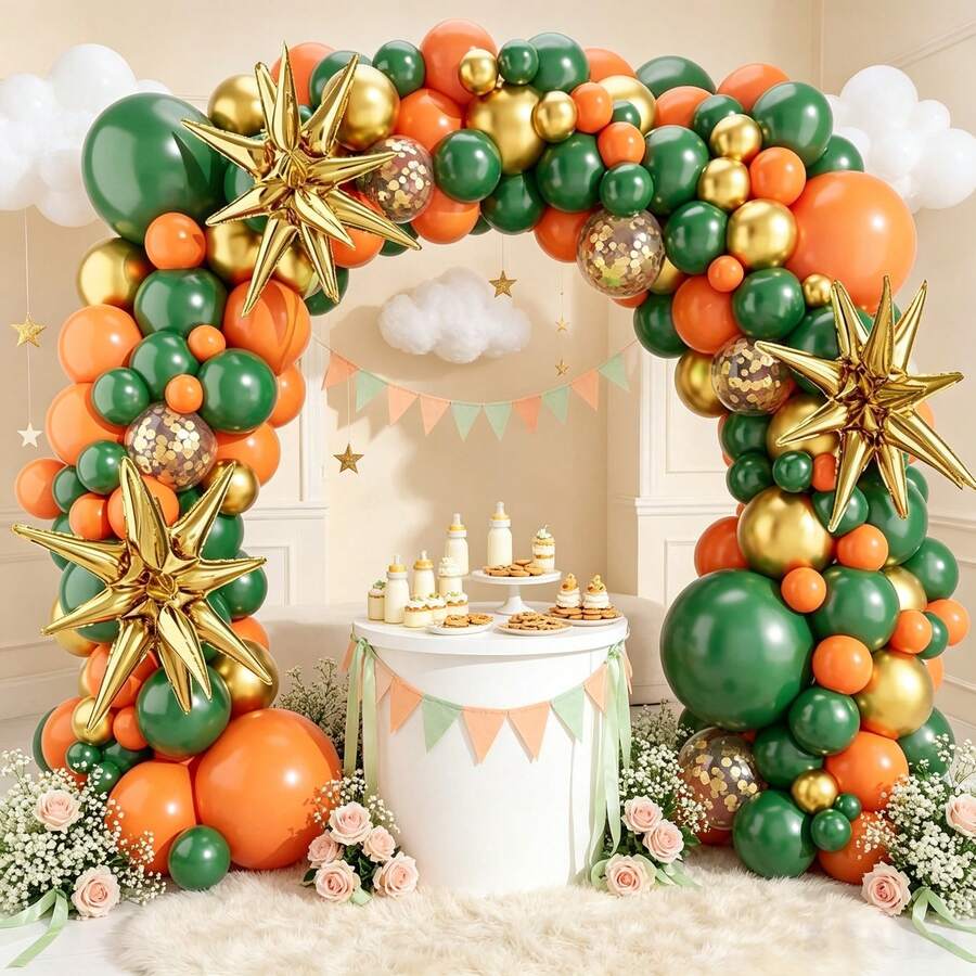127 PCS Orange Green Balloon Garland Arch Kit Sequins Foil Balloons Metallic Gold Dark Green Balloons For Bridal Shower Christmas Wedding Thanksgiving Decor - Multicolor - View 1