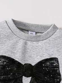 Tween Girls' Bow Pattern Printed Crew Neck Sweatshirt And Flare Pants - Grey - View 3
