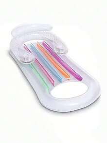 Cama flotante inflable para piscina con reposacabezas, cama de agua inflable con respaldo, estera de playa (bomba de aire no incluida), suministros estéticos para jardín al aire libre, con portavasos y soporte para el cuello, cama flotante inflable de PVC reforzado y balsa para piscina - A - Ver 15