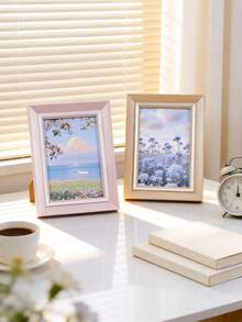 1pc Pastel Wood Grain Texture Single Frame, Multicolor Macaron Desktop Standing Photo Frame, Minimalist White Matting Photo Frame, Suitable For Landscape/Portrait Photos, Exquisite Desktop Display Frame, Cute Bedroom/Dorm/Apartment/Office Vanity Decor, Sweet Memory Photo Frame Gift, Suitable For Birthday/Housewarming - Multicolor - View 11