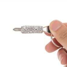 1pc Shiny Full Rhinestone Mini Screwdriver Keychain Set, Stainless Steel Slotted Screwdriver Portable Pocket Repair Multi-Function Tool, Shiny Crystal Rhinestone Key Ring Bag Pendant Fashion Style - Multicolor - View 4