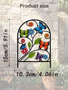 1 Set Of 5 Butterfly Floral Arch-Shaped Iron Art Decorative Hanging Ornaments, Black Hollow Vine With Colorful Daisy And Green Leaves, Suitable For Garden Lawn Insertion, Fence Wall Hanging, Garden Decoration, Balcony, Patio, Indoor Decoration, Living Room, Bedroom, Room, Gift For Insect Enthusiasts - 257 - View 6
