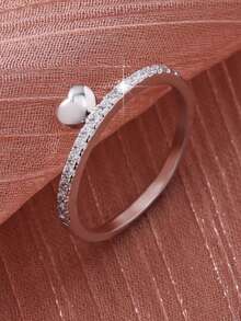 1pc Minimalist Heart Design Women's Ring, Inlaid With Small Synthetic Cubic Zirconia, Perfect Ideal Valentine's Day, Wedding, Engagement Gift - Silver - View 1