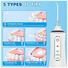 Portable Waterproof Oral Irrigator, 500mAh Rechargeable Battery Teeth Whitening Water Flosser - White - View 8