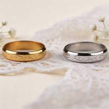 1pc Minimalist Wave Cherry Blossom Engraved Couple Rings, Waterproof Hypoallergenic Stainless Steel Pair Rings, Silver & Gold Dual-Color Cherry Blossom Wedding Rings, Romantic Valentine's Day Engagement Anniversary Gift, Suitable For Men And Women - Multicolor - View 1