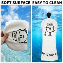 Minimalist Cartoon Character Golf Club Headcover, Fun Line Embroidery, Thick Padded, Fits Universal 1/3/5 Wood, Fresh Versatile Unisex Golf Protective Cover, Summer Workout Accessory - White - View 7