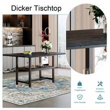 Rectangle Dining Table Industrial Style Walnut Finish, Seats 4-6 People, With Shelf And Black Metal - 黑色 - 查看 6