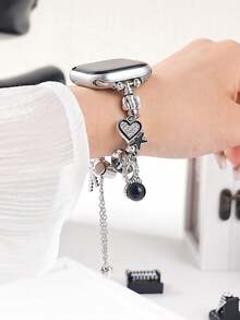 1pc Bow Heart Shell Jellyfish Pendant Watch Chain, Decorative Accessory For Apple Watch - Black - View 4