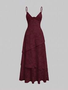 QUNGIGU Women's Spaghetti Strap Long Dress, Elegant Layered Design, Suitable For Wedding, Party, Graduation, Date, Summer Outfit - Redwood - View 5