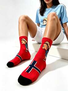 1 Pair Unisex Q-Version 360° Print Mid-Calf Socks, Football Fan Versatile Couple Socks, Q-Version Haaland Football Print Mid-Calf Socks - Multicolor - View 2