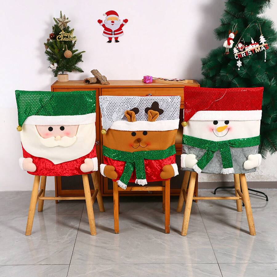 Cross-Border New Product Christmas Chair Covers, Stool Covers, Chair Covers, Dining Table Decoration Chair Covers, Home Decor Accessories - Sequined Chair Cover Snowman - View 1