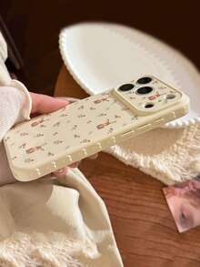 1pc Gentle Ins Style Floral Polka Dot Phone Case Compatible With Apple 17 Pro Max 16 Pro Women's 15 Fresh Girl Niche 14 Shockproof Soft Protective Cover 13 Korean Style - Beige - View 7