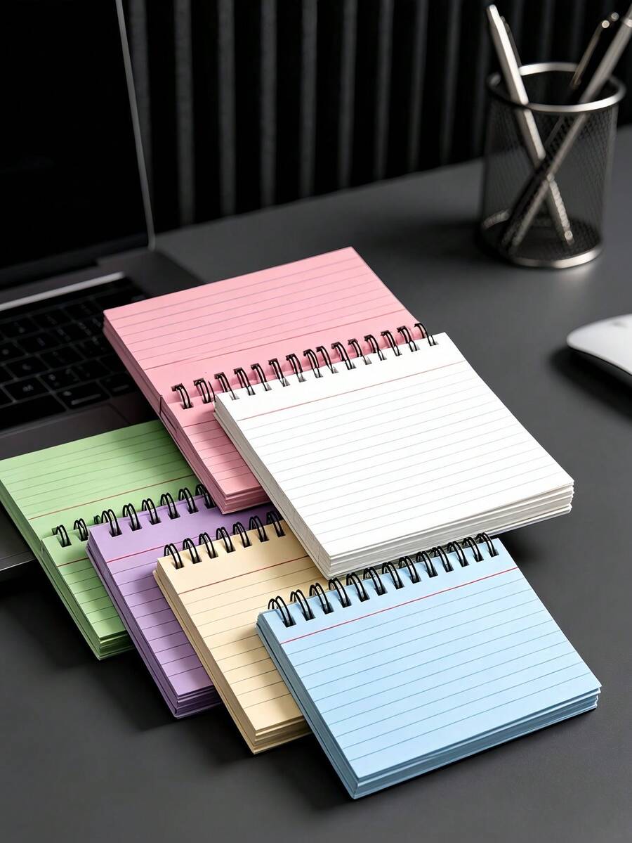 1pc 6-Pack Spiral Notebook, Colorful Lined Pocket Notebook, Tear-Off Pages, Small Diary Memo Pad, Suitable For School, Office, Study - Coil - View 1