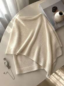 French Soft Style Diagonal Knit Cape Asymmetrical Off-Shoulder Shawl-Style Cardigan Versatile Commute Sun Protection Sweater - Apricot - View 4