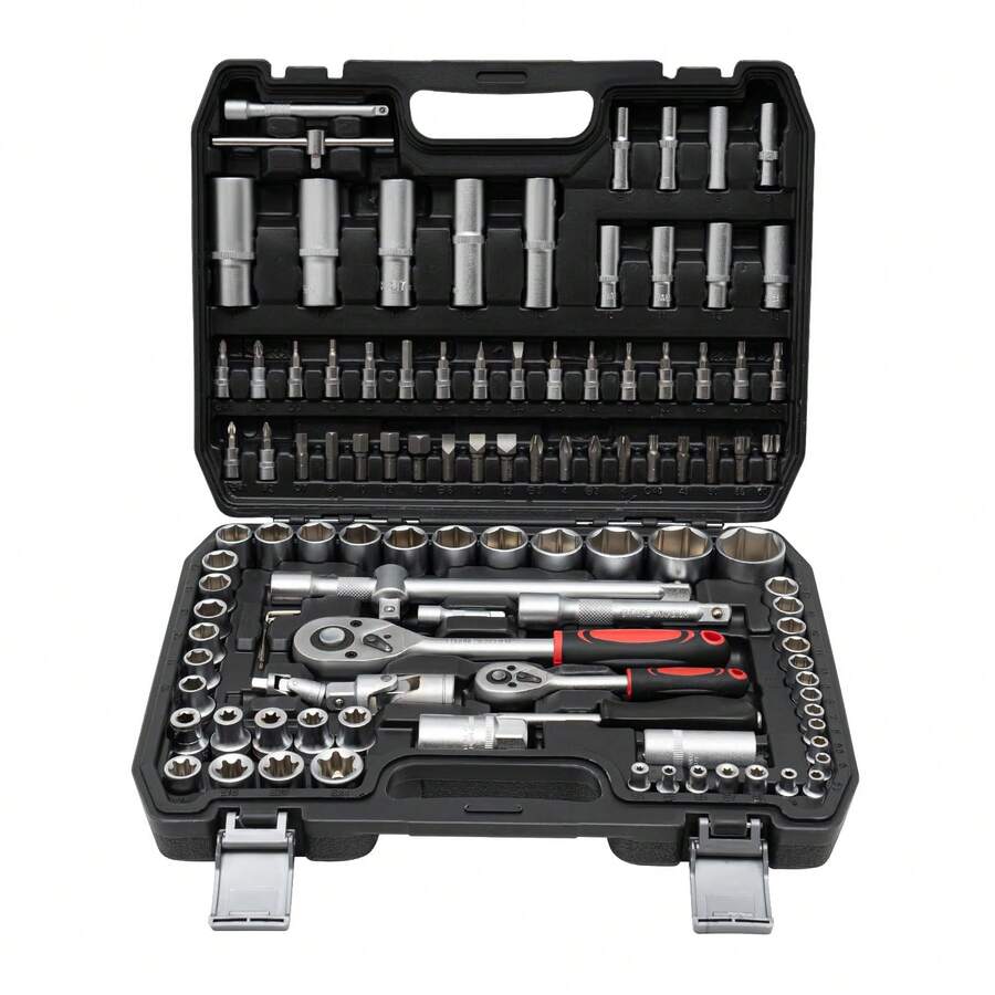 Mechanics Tools Kit, 108pcs Ratchet Wrench Mechanics Tools Kit, 1/4"&1/2 Metric And Standard Socket Set, Universal Joint,Extension Bars.[A Good Gift For Family And Friends] - Default - View 1