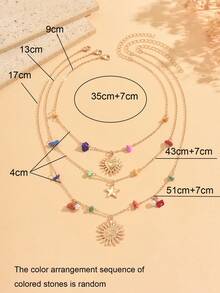 3件組多巴胺彩色碎石心形太陽星星吊墜層疊項鍊，時尚百搭女款頸部飾品，適合日常穿著、約會與度假，石頭形狀、尺寸與顏色排列隨機 - 彩色 - 查看 4