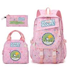 Miniso Pink Mermaid Scale Snoopy Summer Scouts Print 3Pcs Backpack Set Lightweight Multi Compartment Adjustable Wide Strap Student School Bag Handheld Mini B - Pink - View 4