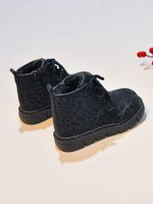 Girls' Stylish Leopard Print Ankle Boots, Autumn/Winter New Single Layer Leather Boots, Versatile Mid-To-Large Children's Boots, Boys' Leather Boots - Black - View 4