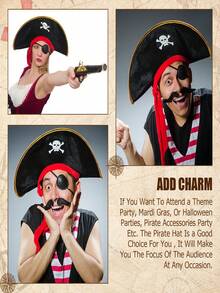 4pcs Pirate Hats Pirate Costume Party Hats Skull Print, Suitable For Costume Party Role Play, Fun Party Supplies, Exquisite Gift - Multicolor - View 5
