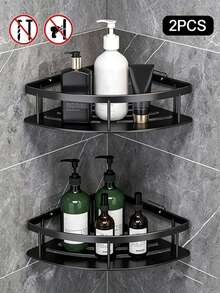 2pcs Stainless Steel Rust-Proof Bathroom Shelf, Large Capacity Shower Caddy, Suitable For Bathroom Storage And Home Decor, No Drilling Required - Multicolor - View 3