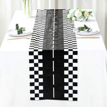 1pc 35*180cm Racing Track Table Runner, Black And White Racing PE Tablecloth, Racing Birthday Tablecloth, Car Theme Party Tablecloth, Horse Racing Theme Party Tablecloth, Racing Event Table Center Decoration, Racing Outdoor Party Disposable Table Runner, Boy Birthday Party Table Cover, Birthday Photo Props, Baby Shower Decoration, Kitchen Dining Table Decoration, Restaurant Cabinet Cover, Room Decoration, Home Decoration, Back To School Decoration, Halloween Decoration, Christmas Decoration, Birthday Gift, Party Favor - Racing Track - View 6