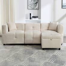 3 Seat Sofa Beige With Storage Space - Beige 3 Seat - View 4