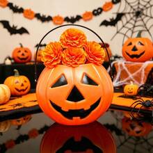 Halloween Pumpkin Flower Bucket Witch Costume Holiday Atmosphere Decoration Props Handheld Ornament - 4 Flowers + Pumpkin Bucket - View 3