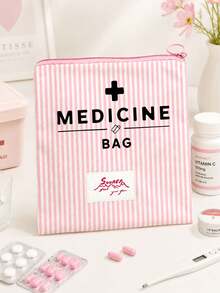 「Medicine」圖案印花便攜藥袋 藥丸收納盒 急救包 化妝包 零錢包，適用日常/戶外/旅行，便於攜帶的收納袋，可用於化妝品、手機及其他小物品收納，旅行必備，聖誕禮物，個性化禮物袋，教師節禮物，小禮物交換，房間裝飾 - 彩色 - 查看 7