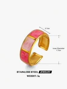 1/2pcs Stainless Steel Fashion Colorful Drip Oil Ring, Suitable For Women's Daily Wear And Shopping - Multicolor - View 9
