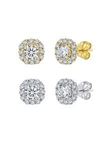 ORSA JEWELS 1 Pair 925 Sterling Silver 14K Gold Round Cut Moissanite Earrings, Minimalist Jewelry For Women And Men, Suitable For Wedding, Party, Banquet, Gift And Christmas - MOE23 - View 10