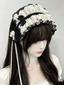 1pc Hair Bands For Women - Lace Bow Double Clip Lightweight Hairband, Cute Maid Cosplay Blue & White Accessory​ - 淺藍色 - 查看 8