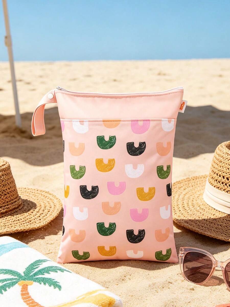 1pc Wetbag Artistic Vibe Boho Style Travel Storage Bag For Beach Vacation Swimming Pool Outdoor Camping,Bedroom Room Decor,Back To School - Coral Pink - View 1