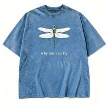 100% Cotton Geographic Inspired Dragonfly Graphic Baby T Shirt For Men And Women |  Exquisite Design |  Loose And Comfortable | Shirts Y2k - 水洗藍色 - 查看 12
