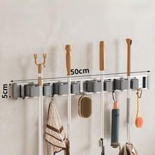 Adjustable Hook Space-Saving Mop Broom Holder, Wall-Mounted Storage Rack For Bathroom Kitchen Garden Garage, Tool Equipment Storage Solution With Shelf - Multicolor - View 17