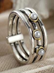 Gmzalx Vintage Layered Minimalist Women's Ring, Hollow Design, Suitable For Daily Commute And Casual Gatherings - Gold - View 3